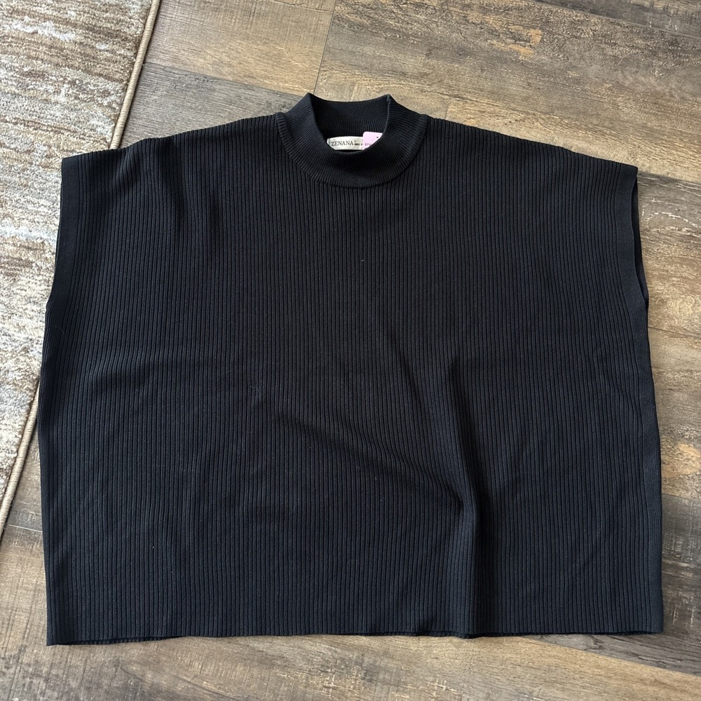 NWT Zenana Mock Neck Black Ribbed Top Shirt Blouse Small
